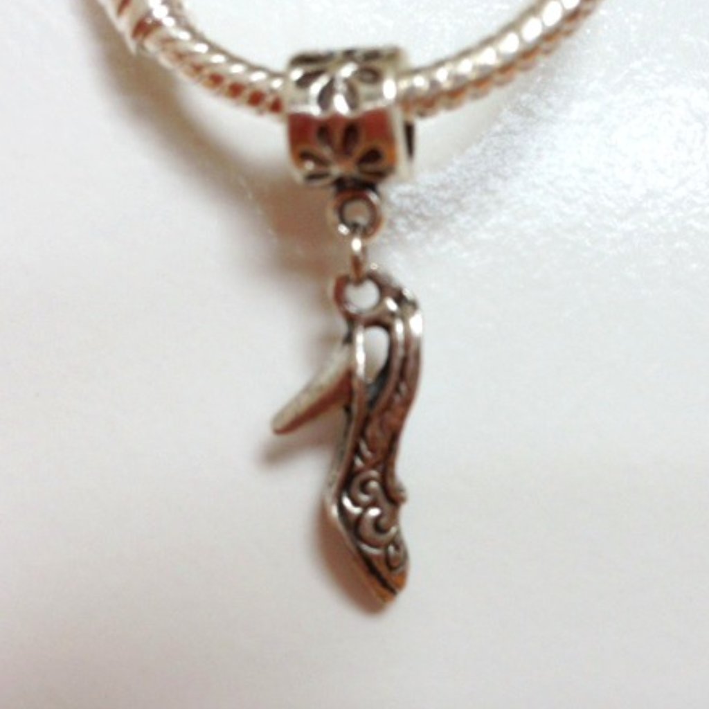 “High Heel Shoe” Silver Plated Dangling Charm For European Style Charm Bracelets